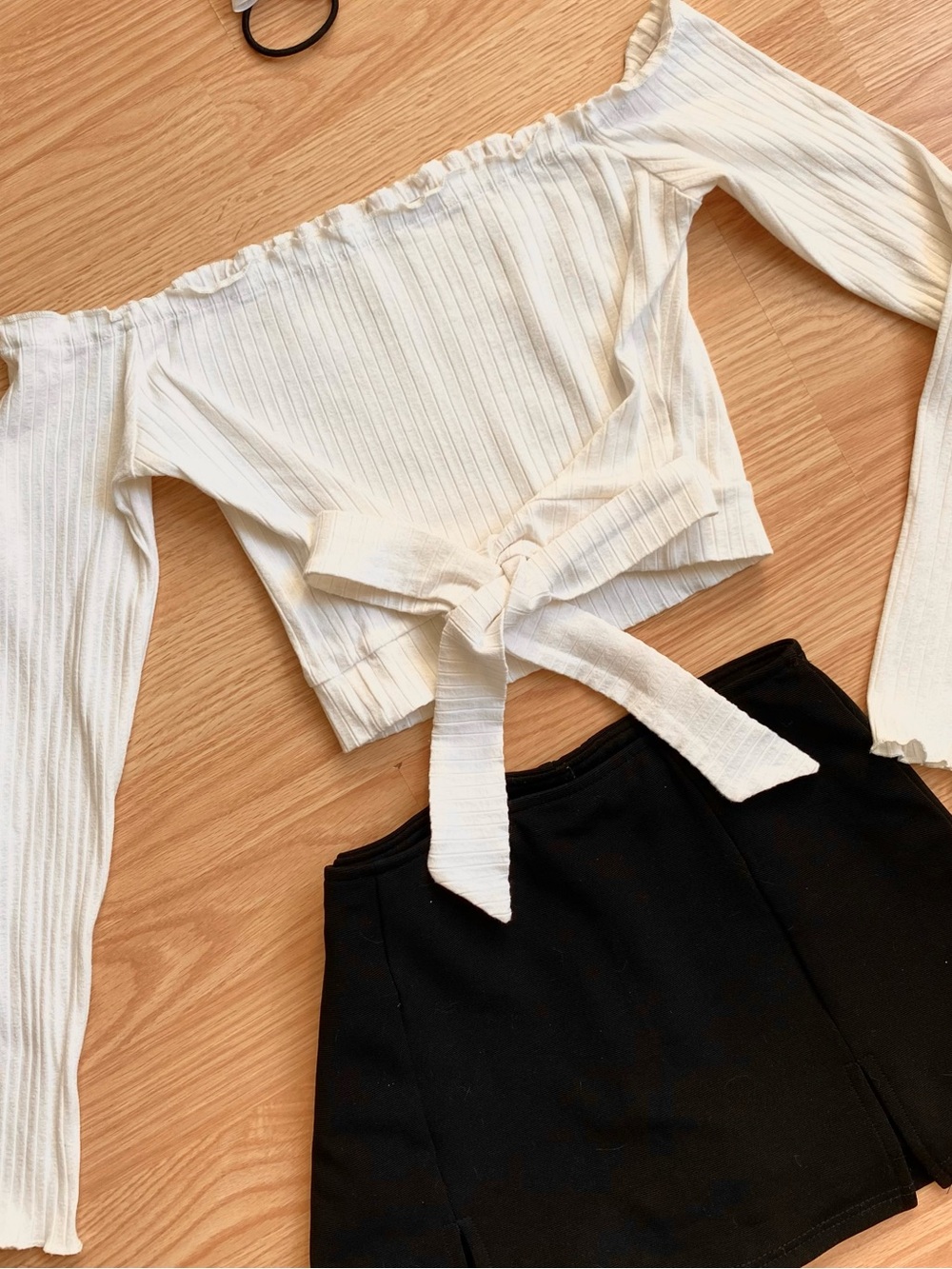 Cropped Off-Shoulder Tie-Front White Top